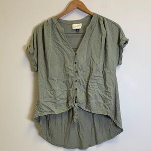 Universal Thread Olive Green Button-Front Tie Hem Shirt